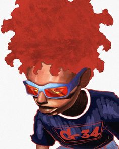 an image of a man with red hair and sunglasses on his head, wearing glasses