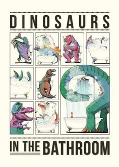 a book cover with dinosaurs in the bathroom