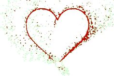 a drawing of a red heart in the middle of a white background with lots of small sprinkles