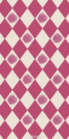 a checkered pattern with pink roses on the bottom and white squares in the middle