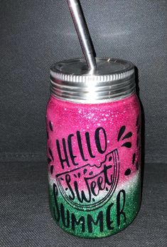 Hello Summer Mason Jar - CountryFide Custom Accessories and Outdoors Mason Jar Tumbler, Plastic Straw, Hello Summer, Resin Crafts, Mason Jar, Epoxy Resin, Custom Accessories, Mason Jars, Dishwasher Safe