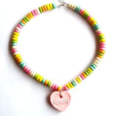 Faux Candy Necklace - Kawaii Candy Choker – Fatally Feminine Designs Kawaii Candy, Jewelry Kawaii, Rainbow Choker, Kawaii Necklace, 90s Jewelry, Candy Necklace, Pastel Candy, Conversation Heart, Candy Necklaces