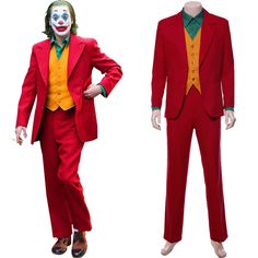 the joker cosplay costume is red and yellow