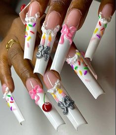 Cake Nails Design, Birthday Cake Nails Design, Frosting Nails, Cake Nail Art, Gel Toe Nails, Long Acrylic Nail Designs