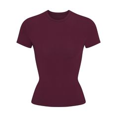 COTTON JERSEY T-SHIRT | DEEP BERRY Skims Tee Shirt, Fitted T Shirt, Stitching Details, Simple Trendy Outfits, Wardrobe Basics, Swag Outfits, Dream Clothes, Christmas Wishlist