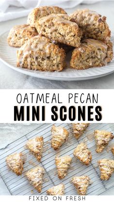 oatmeal pecan mini scones on a cooling rack with text overlay