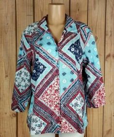 CITY BLUES By KORET Women's Size XL 3/4 Roll Up Sleeves Buttons Down Shirt Top   Size: XL  Measurements (laying flat): Bust 24" / Length 26"  Material: Cotton  Color: Multi-colored  #cityblues #clothing #boutiques #style #shop #shopping #whatstrending #women #clothes #ebaystore #store #sale #womensclothes #womensfashion #ontrend #shopmycloset #ebay #fashion #clothesforsale #forsale #fashionista #womenswear #shoponline #fashiontrends #instacloset #instasale #instashop #instastyle #instagood Chic Button-up Shirt At Affordable Price, Luxury Multicolor Button-up Blouse, Classic Paisley Print Button-up Tops, Elegant Paisley Print Button-up Tops, Multicolor Abstract Print Button-up Blouse, Roll Up Sleeves