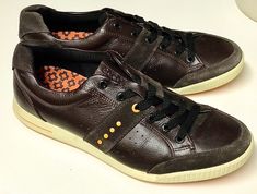 Shoes appear to have been worn maybe one time, given overall clean condition & lack of wear to soles. Not even broken in; might as well be brand new. Sold as pictured. Sole Sneakers, Orange Leather, Golf Shoes, Brown Suede, Shoes Trainers, Tie Shoes, Ties Mens, Danish Design, Mens Shoes Sneakers