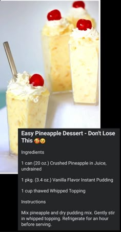 the recipe for pineapple dessert don't lose is shown in this screenshot