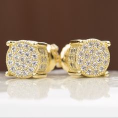 Round 14k Gold Lab Simulated Diamond Earrings Material: 925 Sterling/14k Gold Plating Stone: Cubic Zirconia Size: 7mm Post: Screw Back Stud Earrings For Men, Studs Men, Gifts For Your Sister, Valentines Day Gifts For Her, Cz Stud Earrings, Mens Accessories Jewelry, Men Earrings, Fine Earrings, Fine Jewellery Earrings