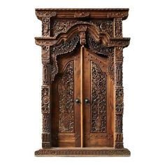 an ornate wooden door with carvings on it