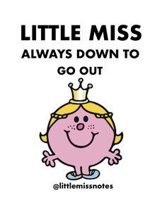 a pink cartoon character with a crown on its head and the words little miss knows every judge