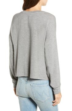 A versatile staple, this sporty pullover is made in a luxe blend of supersoft fibers and has a heathered finish that goes with everything. Crewneck Long sleeves 62% rayon, 30% cotton, 5% spandex, 3% polyester Machine wash, tumble dry Imported t.b.d. Spring Sporty Long Sleeve Top Relaxed Fit, Sporty Long Sleeve Top Relaxed Fit For Spring, Spring Athleisure Long Sleeve Top With Relaxed Fit, Relaxed Fit Athleisure Sweater For Layering, Soft-washed Cozy Fit Tops For Loungewear, Sporty Soft-washed Sweater For Loungewear, Relaxed Fit Tops For Fall Lounging, Comfortable Everyday Tops With Soft Texture, Sporty Tops For Spring Lounging