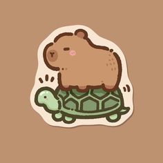 a brown bear sitting on top of a turtle with its head in the shape of a turtle