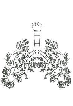 an image of the lungs with flowers and leaves on it, in black and white