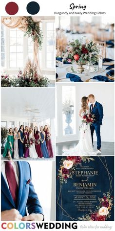 a collage of wedding photos with different colors and font options, including the bride and groom