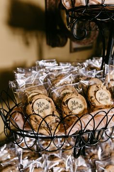 there are many cookies in the basket on the table