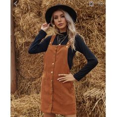 Shein Button Front Corduroy Overall Dress Never Worn Orange/Brown Color Front Pockets Great For Layering Over Mock Neck! Size Medium Corduroy Jumper Outfit, Corduroy Overall, Thanksgiving Outfit Women, Dresses Shein, Corduroy Overall Dress, Jumper Outfit, Button Front Dress, Corduroy Dress, Shein Dresses