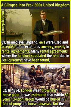 an image of the history of england in english and french words, with pictures of people riding on horse drawn carriages