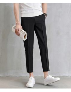 Voguable 2022 New Thin Casual Pants Korea Style Straight Slim Suit Bot – voguable Guys Style, Khaki Suit, Slim Leggings, Long Pants Casual, Adidas Wallpapers, Formal Office, Dress Idea, Men Pants