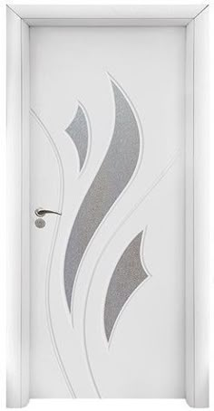 a white door with silver swirls on the front and side panels, against a white background