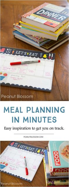 a meal planner with the words meal planning in minutes on it, and an image of a