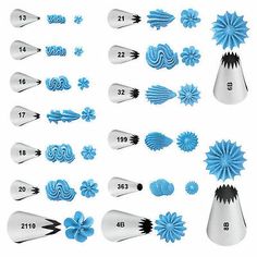 blue and black cake decorating tools with numbers on the top one is for fondant