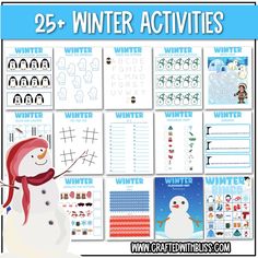 the 25 winter activities for kids to do with their snowman and penguin friends, including print