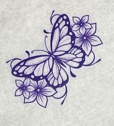 a drawing of two butterflies with flowers on them