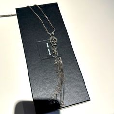 Fabulous Long Ysl Logo Necklace With Adjustable Chain. Silver Tone With Hanging Chains. Retails For $715! Saint Laurent Jewelry, Logo Necklace, Ysl Logo, Jewelry Beautiful, Chain Silver, Womens Jewelry Necklace, Yves Saint Laurent, Saint Laurent, Silver Tone