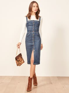 The Camille Dress Denim Dress Winter, Denim Dress Style, Maxi Dress Outfit Fall, Camille Dress, Looks Jeans, Denim Overall Dress, Denim Wear, Denim Outfits