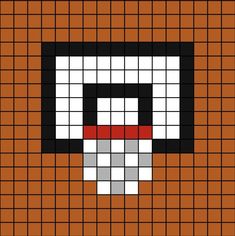 an orange and white pixellated pattern with a black square in the shape of a skull