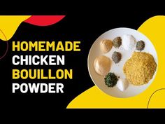 chicken bouilon powder on a plate with the words homemade chicken bouilon powder