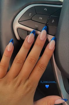 Almond Nails Designs 2023, Colorful Nail Designs Almond, Almond Nails Designs Colorful, Short Nail Designs 2023, Blue Nails Inspo Aesthetic, Prom Nail Inspo Blue, Blue Nails 2023, Almond Nails Designs Aesthetic, Almond Nails 2023