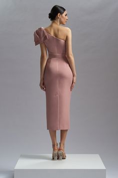 Thalia, in subtle shades of dusty pink, captivates with its sophisticated simplicity.    Cocktail dress made of stretch-crepe, embroidery with hand-sewn applications  Pencil midi skirt, made of stretch-crepe, waistband, satin silk lining for extra comfort  Hook and fastenings zip on the side  Dry clean  Shown color: pink  Made In EU Pink Midi-length One Shoulder Dress For Party, Pink One-shoulder Midi Evening Dress, Pink One-shoulder Midi Dress For Cocktail, Pink Tea-length Cocktail Midi Dress, Pink Knee-length Cocktail Midi Dress, Marchesa Couture, Corset Skirt, Midi Dress Style, Luxury Wear