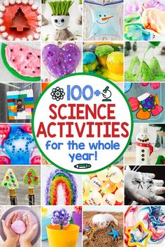 the cover of 100 science activities for the whole year, with pictures of different objects