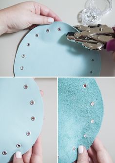 the process to make a diy leather purse with rivets