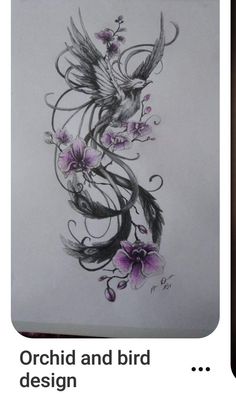 an image of a bird with flowers on it's back and the words orchid and bird design