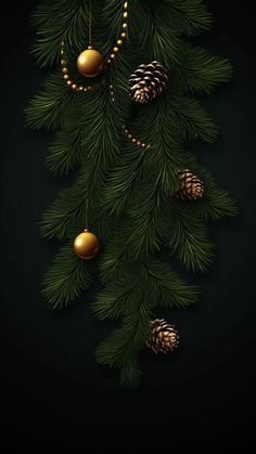 a pine tree with ornaments hanging from it's branches