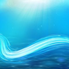 an abstract blue background with waves and sunbeams above the water's surface