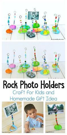 Rock Photo Holder, Photo Holder Craft, Homemade Gift Idea, Rock Photo, Summer Camp Crafts, Cool Art Projects, Photo Holder, Craft Club