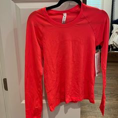 Lululemon Nwt Size 6 Swiftly Tech Long Sleeve 2.0 Race Top Color Flar! This Color Is Amazing!! Nike Accessories, Back 2 School, Long Sleeve Tees, Long Sleeve, Red, Women Shopping, Color