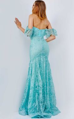 Sweetheart Neckline Draped Off Shoulder Sleeve Mid Open Back Trumpet Dress by JVNBegin your night out in style with a JVN by Jovani JVN23986 gown. This gown, intricately embellished with shimmering beads from head to toe, will make you glow and place you in the spotlight. The corset-boned bodice has a sweetheart neckline and a mid-open zippered back, and the sleeves are draped off-the-shoulder. The fitting gown is finished with a trumpet skirt, a full-length hem, and a sweeping train. Stylish Gown, Fitted Gown, Short Dress Styles, Prom Dresses Jovani, Exquisite Gowns, Prom Dress Stores, Trumpet Skirt, Jovani Dresses, Prom Dress Styles