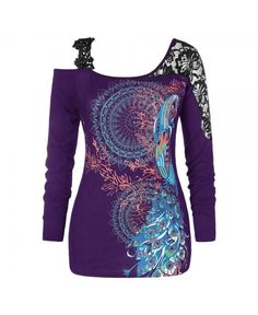 Buy Plus Size Ethnic Print Open Shoulder T-shirt - Purple Iris - 4F48324125 online, fidn many other Plus Size Women's Clothing Outfits Leggins, Outfit Vintage, Purple Iris, Outfit Jeans, Ethnic Print, Trendy Plus Size Clothing, Tops Black, Plus Size Womens Clothing, Fashion Seasons