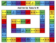 an addition board game with numbers on it and the same number in each row as well