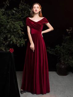 Evening Dress A Line V Neck Matte Satin Floor Length Pleated Social Party Dresses Velvet Dress With Sleeves, Mauve Prom Dress, Mafia Dress, Wedding Wardrobe, Sleeved Velvet Dress, Ethereal Dress, 2025 Wedding, Designer Evening Dresses, Wardrobe Ideas