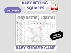 the baby betting squares game is shown with an elephant on it's back