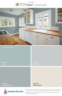 the color scheme for this kitchen is blue and white