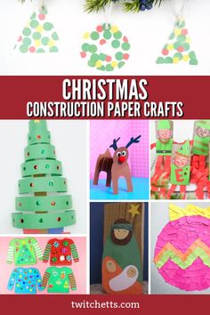 christmas construction paper crafts for kids with the title overlay that reads, christmas construction paper crafts