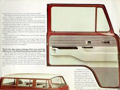 an old advertisement for the vw bus with pictures of it's interior and side doors